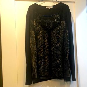 Variations elegant blouse with lace and appliqués. Black. Size XL